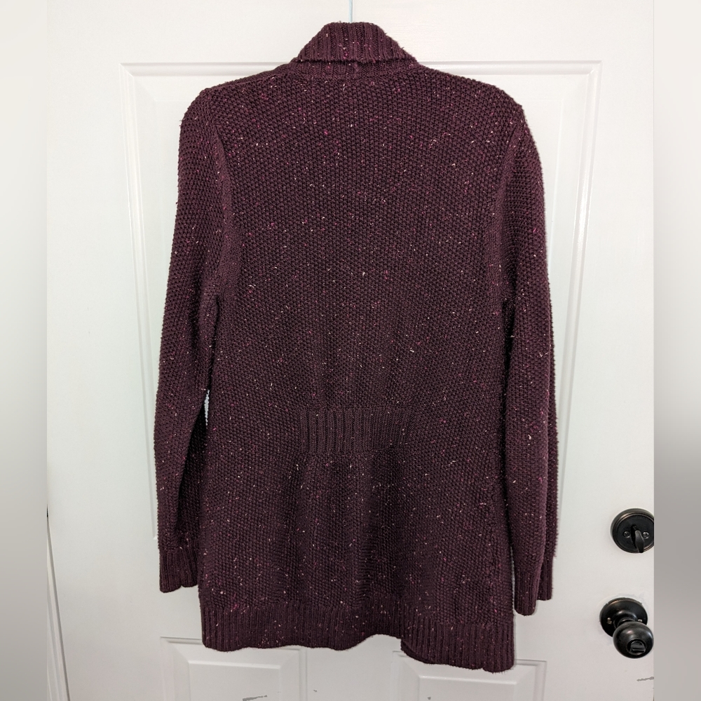 L.L.Bean Classic Ragg Sweater, Open Cardigan Deep Purple Ladies Small EUC - Picture 4 of 11
